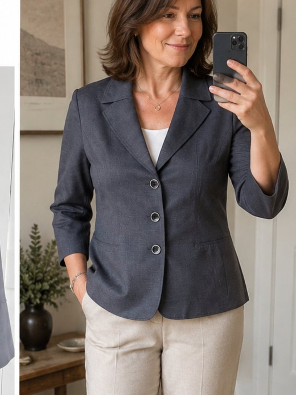 Laura Plus Petites Slate Grey Tailored Blazer Jacket 14WP Wool Blend 3/4 Sleeve